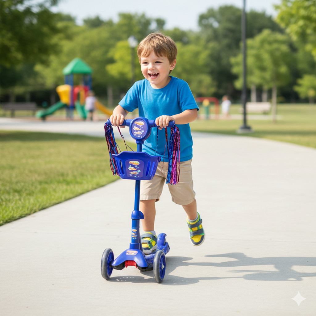 Patinete Infantil 3 Rodas Luz Som Dobrável Seguro Criança Equilíbrio Ajustável Diversão Resistente