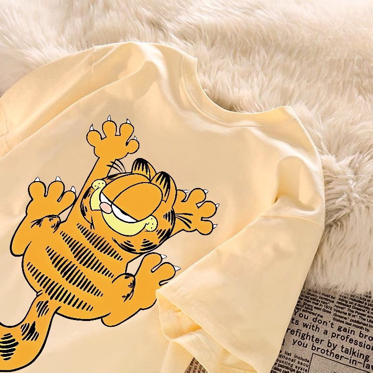 Camiseta Garfield 100% Algodão Estampada Unissex Manga Curta Casual Personagem Gato Fashion Premium
