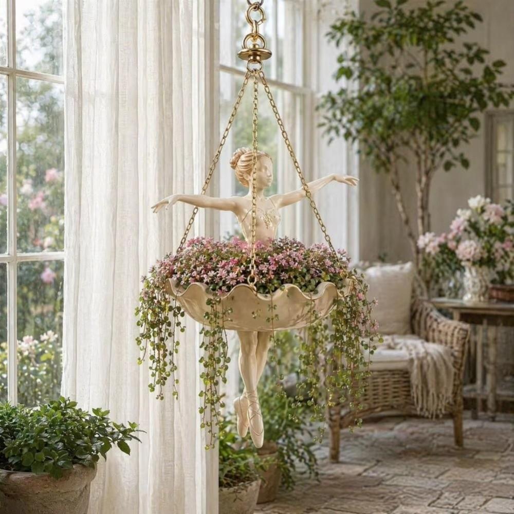 Ballet Dancer Pendurado Plantador , Elegante Figura De Bailarina Vaso De Flores De Fadas Em Resina , Esculpido À