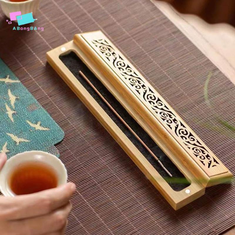 Abongbanghn 1pc Queimador De Incenso De Bambu Natural Com Placa De Colocação-Caixa De Madeira De Aromaterapia Para Armaz