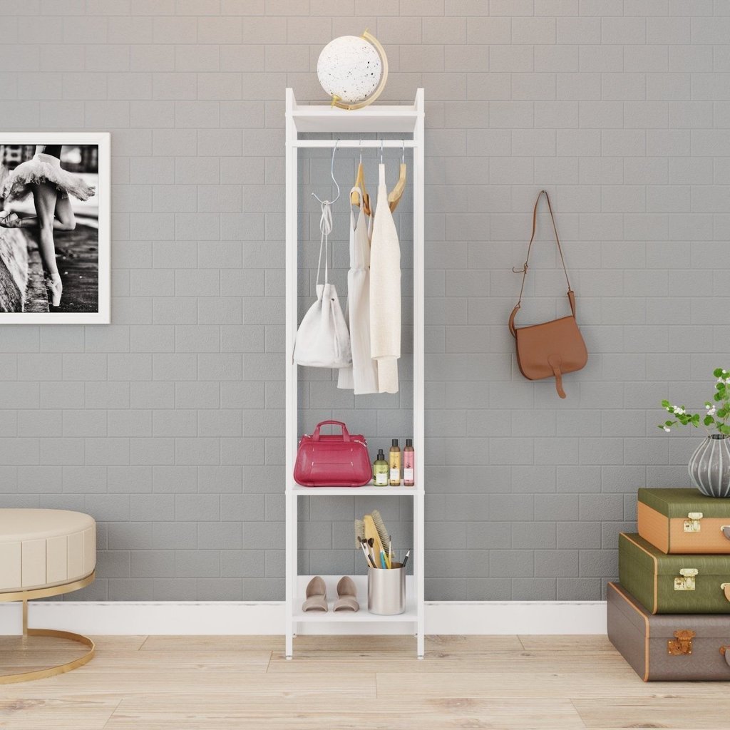 Estante Closet Arara 187x45cm 3 Prateleiras Active Yescasa Branco/Chess Branco Chess/Branco