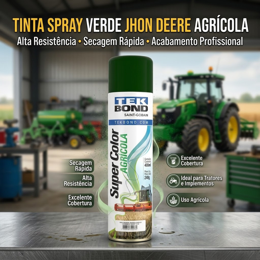 Tinta Spray Tekbond Verde JD John Deere Alta Resistência 400ml