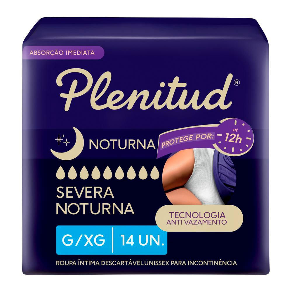 Roupa Íntima Plenitud Noturna Unissex Tamanho G/XG 14 Unidades Descartáveis