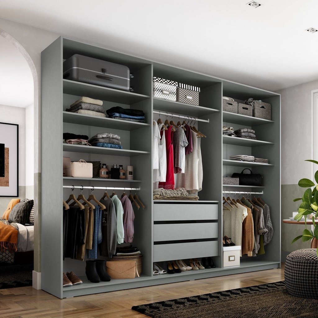 Closet Casal 100% MDF BP 237cm 3 Gavetas Monreale Preto/Cinza Cinza