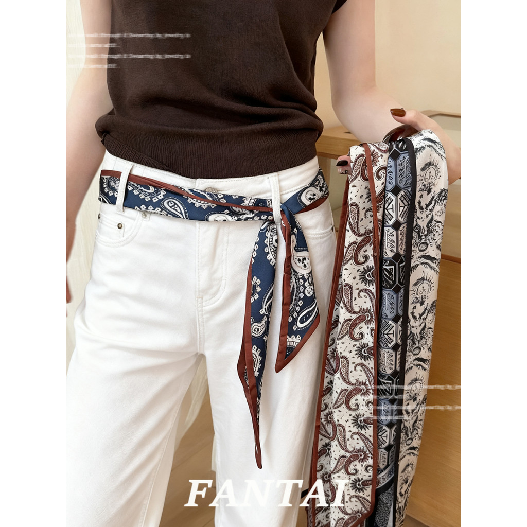 FANTAI Retro caju flor lenço de seda colar feminino moda pescoço fita acessórios cintura cinto preguiçoso