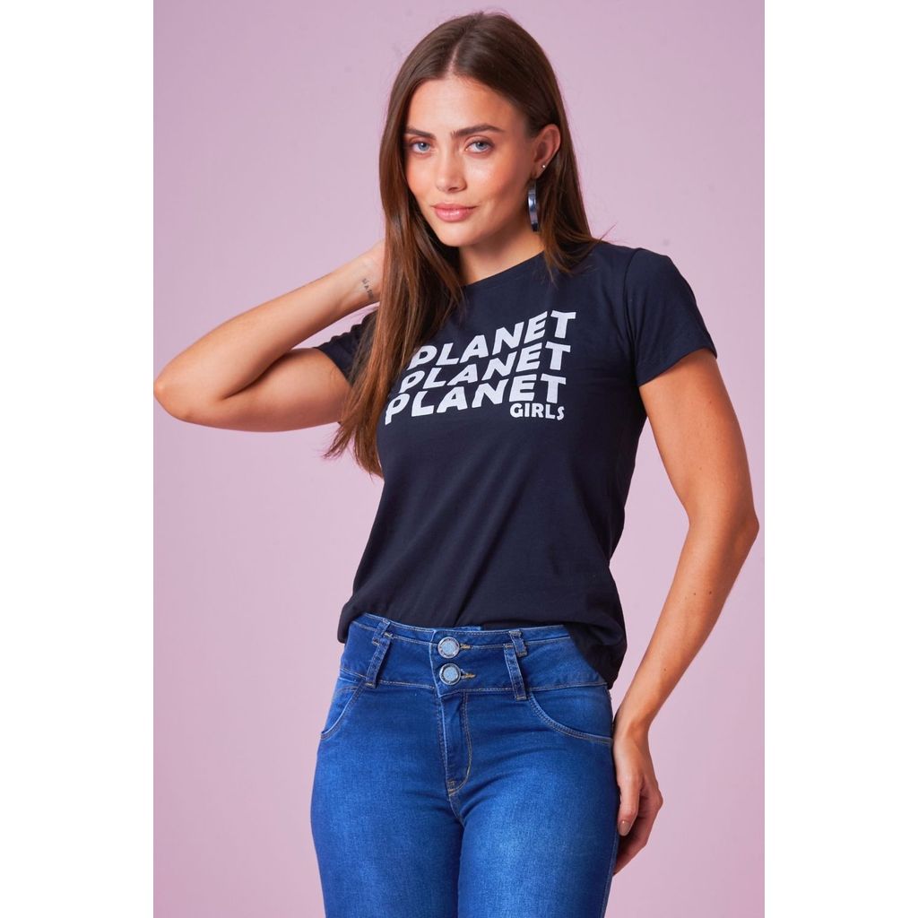 Camiseta Feminina Logo Triple Planet Girls Preto