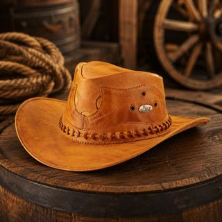 Chapéu Country de Couro Unissex Aba Larga Estilo Barretos Rodeio Cowboy Festa do Peão Agro Premium