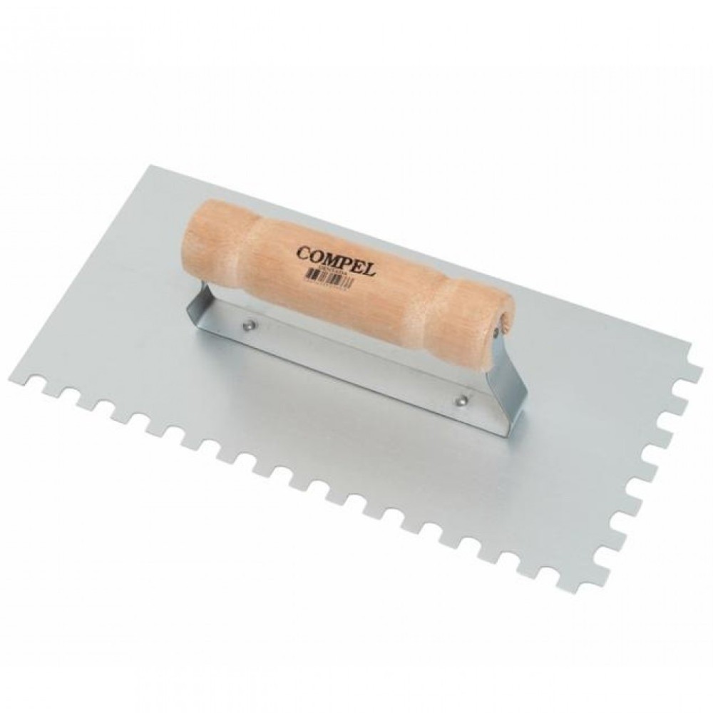 Desempenadeira de aço dentada com cabo de madeira 12 x 25,5 cm - Compel