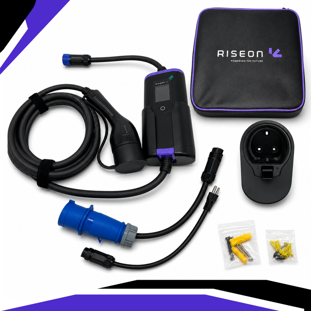 Carregador AC Portátil Riseon Rapid Tipo 2 7,4kW 32A IP65 com Display LCD E Bolsa
