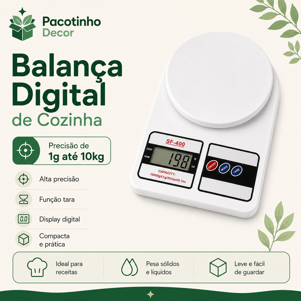 Balança Digital Cozinha 10Kg Precisão Balança de Alimentos