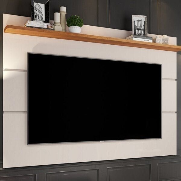 Painel para TV até 60 Polegadas MDF 160CMX132CM 1 Prateleira Vivare New Branco Off White/Nature