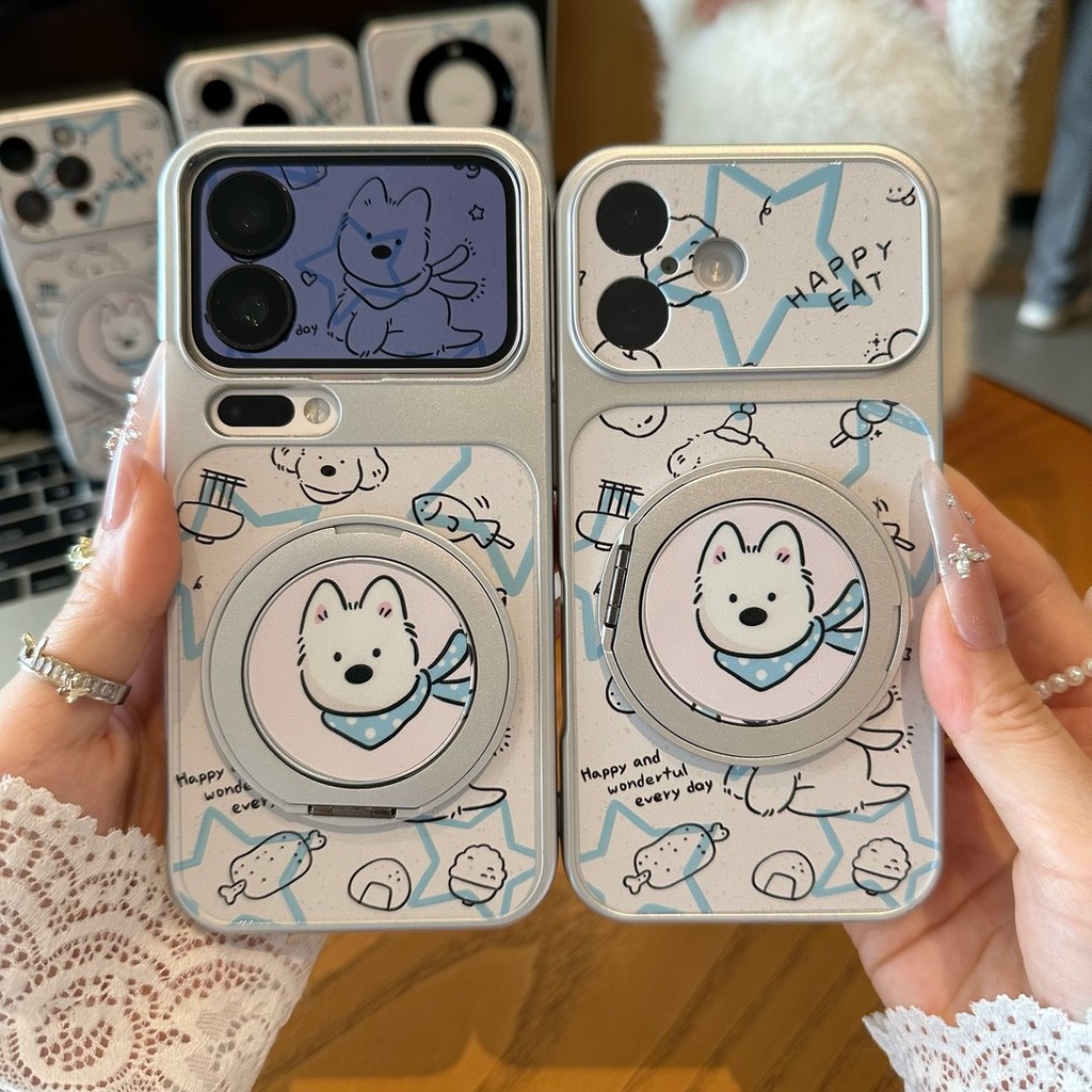 Capa de Telefone com Suporte para Cachorro e Cachecol para Samsung Galaxy A27 A37 A36 M36 F36 A35 A34 A33 M32 A31 A26 A2