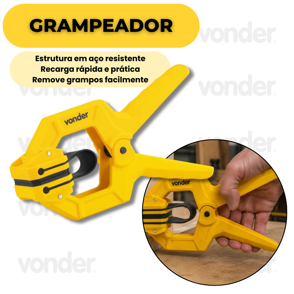 Grampo Multiuso Vonder 50mm com Mola Fixador para Colagem Montagem de Móveis Aperto 15kgf Forte