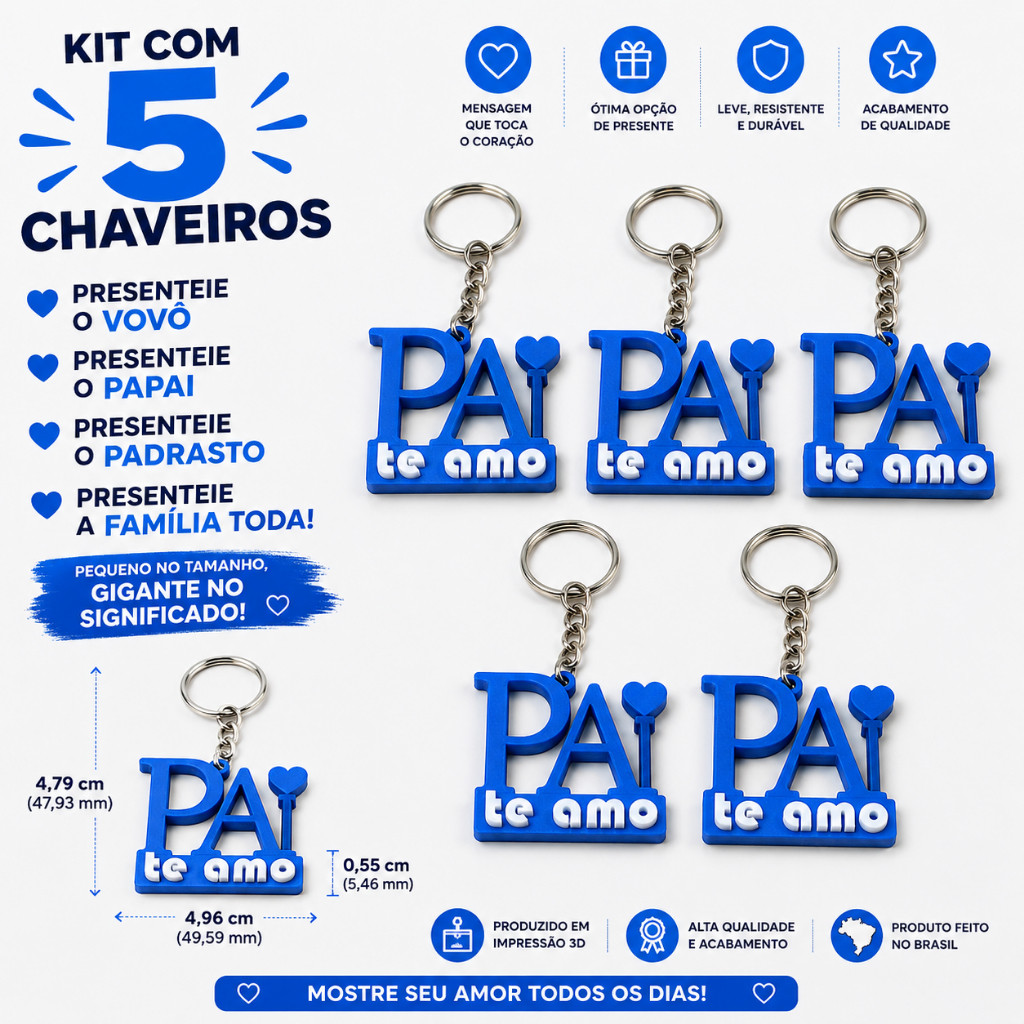Chaveiro presente Dia dos Pais 1 ou kit 5 chaveiros | Lembrancinha