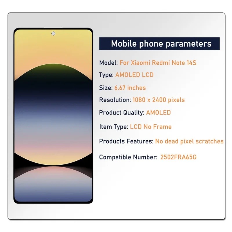 6.67 " AMOLED Para Xiaomi Redmi Nota 14S 2502FRA65G Display LCD Tela De Toque Di