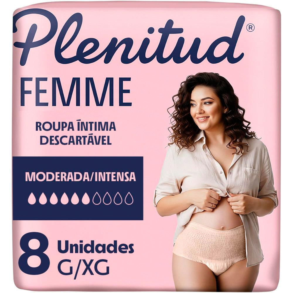 Roupa Íntima Plenitud Femme Tamanho G/XG 8 Unidades