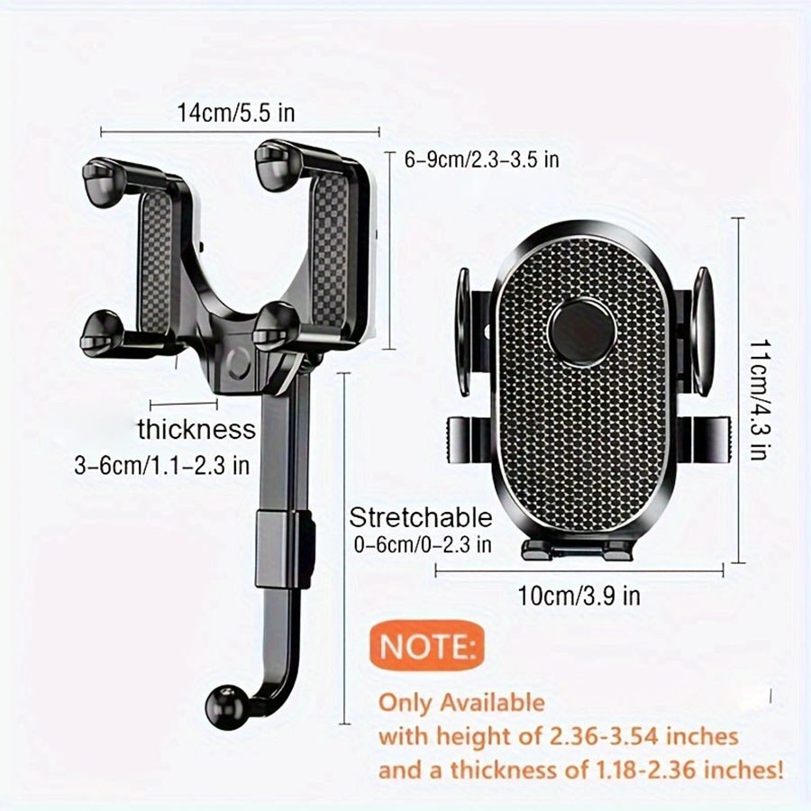 Suporte de telefone para espelho retrovisor rotativo 360 para carro, suporte universal com braço extensível