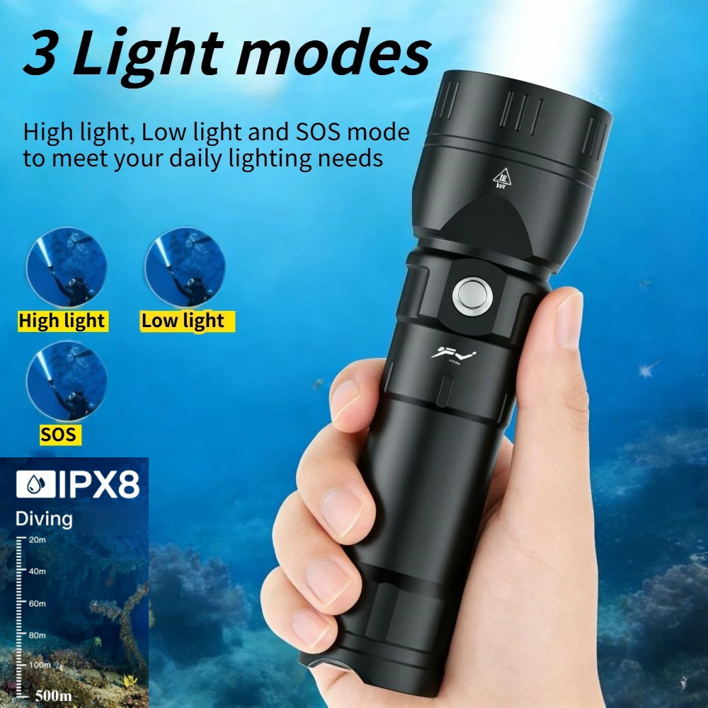 Lanterna De Mergulho LED Profissional , À Prova D'água , Luz Recarregável , Lâmpada Tática Subaquática Para Mergulhador 