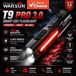 WARSUN T9 Pro Lanterna LED 1500 lúmens, luz ultravioleta, laser vermelho, clipe magnético, para uso ao ar livre