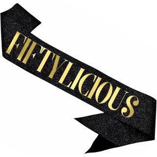 Faixa de Aniversário 50º Fiftylicious, Faixa Brilhante Preta e Dourada de Feliz 50º Aniversário para Homens e Mulheres, 