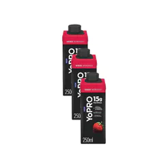 Kit 3 YoPRO Bebida Láctea UHT Morango 15g de proteínas 250ml
