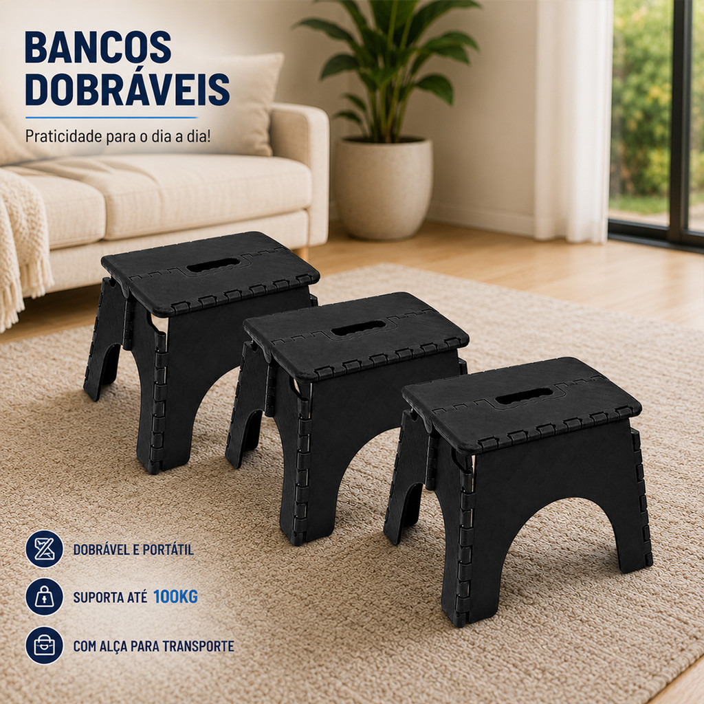 Banqueta Banquinho Dobrável Em Plástico 100 Kg Resistente Para Viagem Acampamento