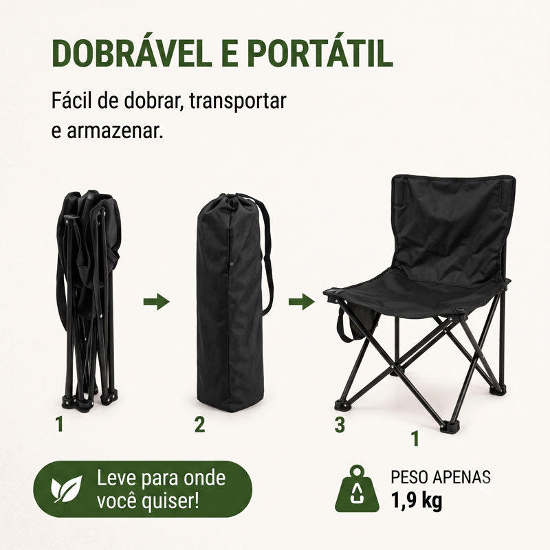 Cadeira Camping Dobrável Portátil com Bolsa de Transporte · foto 2