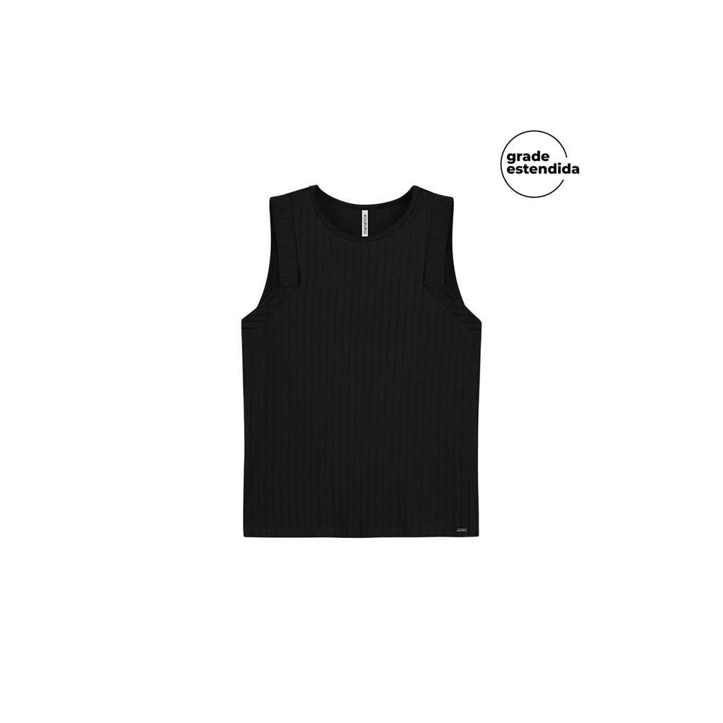 Regata Feminina Canelado de Viscose Marialícia Preto