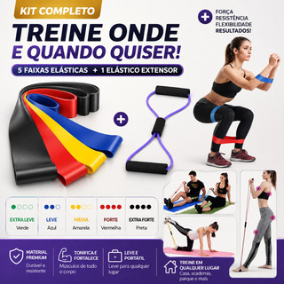Kit Coss  Treino Funcional 5 Mini Band + Elástico Tensão Extensor Exercício Fisioterapia