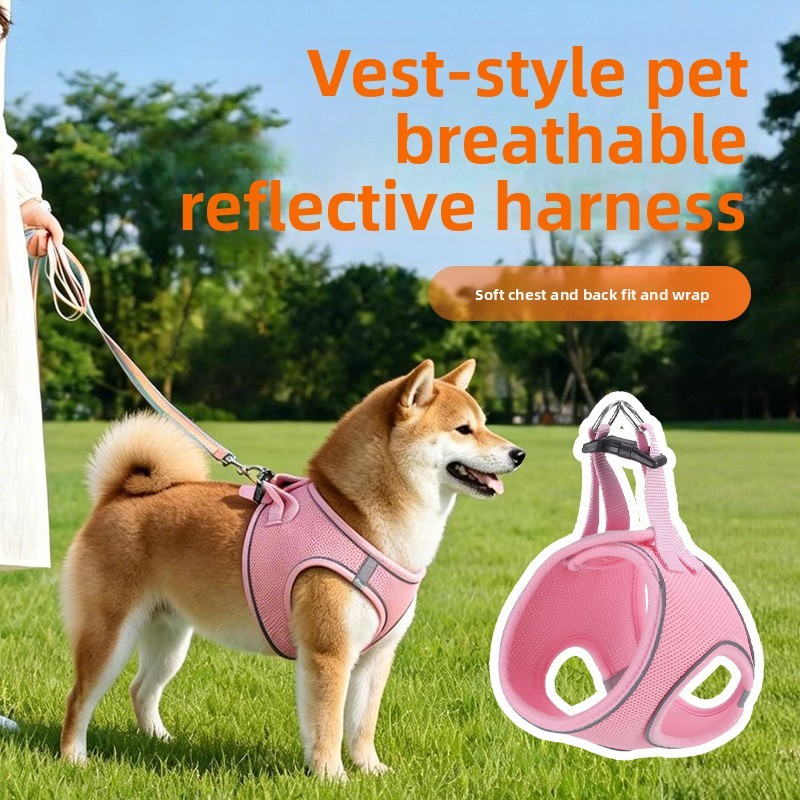 Trela reflexiva para animais de estimação cinta peitoral respirável Nylon confortável coleira para animais de estimação