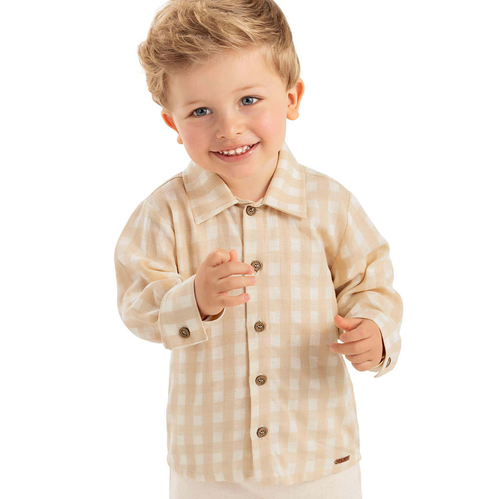 Camisa Infantil Menino Viscolinho Xadrez Colorittá Bege