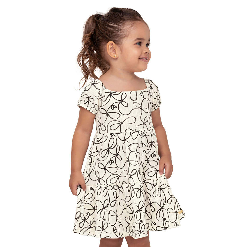Vestido Infantil Menina Estampa Laços Colorittá Bege