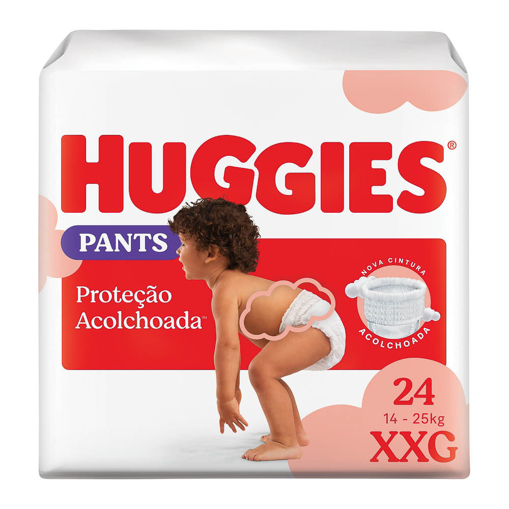Fralda Huggies Pants Roupinha Proteção Acolchoada Tamanho XXG Pacote Mega 24 Unidades Descartáveis