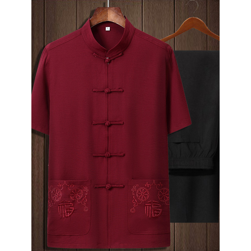 T Tang terno masculino de meia-idade idosos roupas de verão roupas masculinas estilo chinês roupas de aniversário idosos