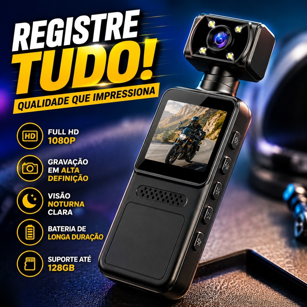 Câmera De Ação Esportiva 1080P WiFi para Motocicleta - Gravador de Viagem, Vlogging e Ciclismo com À Prova d'Água