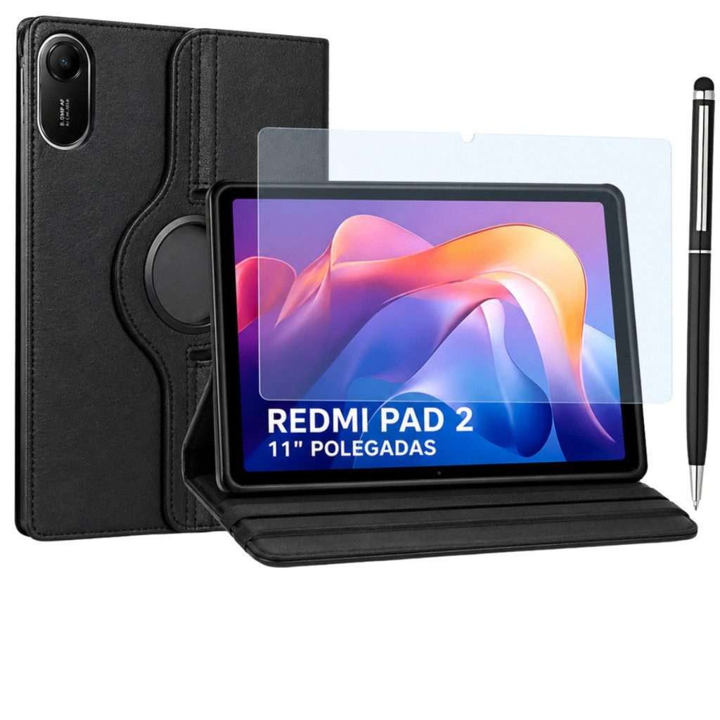 Kit para Tablet Redmi Pad 2 11" Polegadas com Capa Giratória 360 + Película de Vidro + Caneta Touch 2 em 1