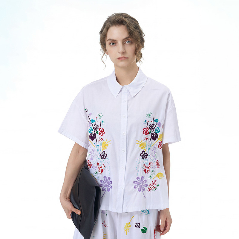 Olhos Grandes [Roupas Femininas Estilo Yamamoto] Camisa de Manga Curta-2026 Verão Plus Size Roupas Femininas Soltas Olha