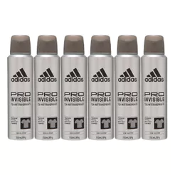 Kit 6 Desodorante Adidas Masculino Pro Invisible Aerossol Antitranspirante 150ml