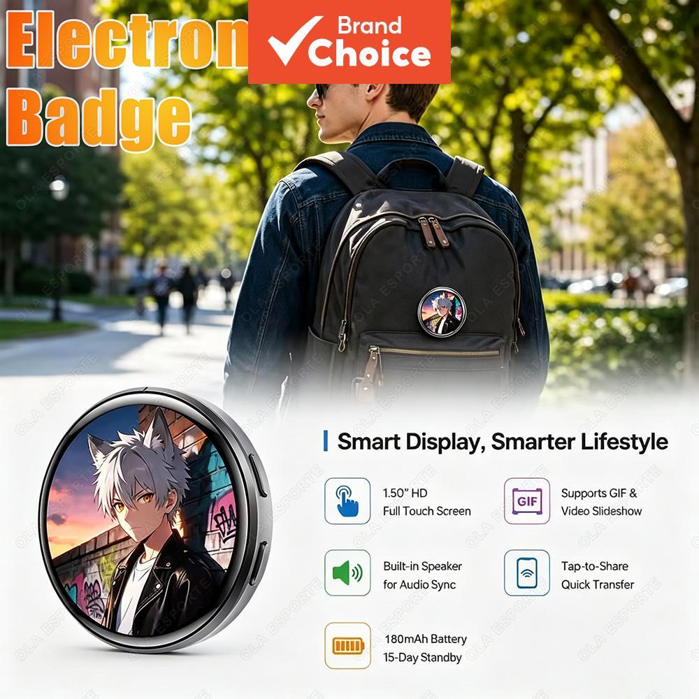 1.50 Tela HD Emblema eletrônico animado, broche dinâmico de exibição digital, presente para fãs otaku
