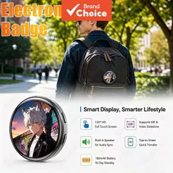 1.50 Tela HD Emblema eletrônico animado, broche dinâmico de exibição digital, presente para fãs otaku