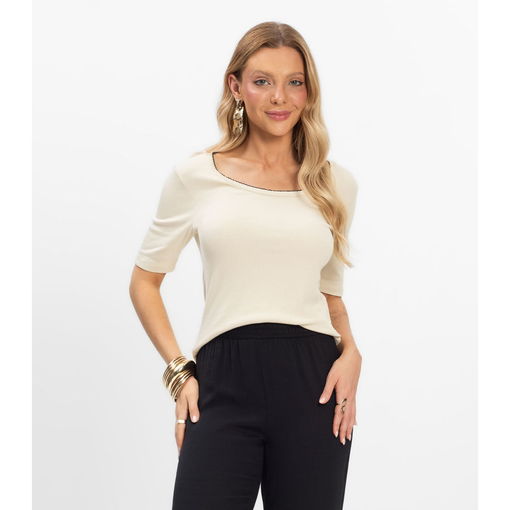 Blusa Feminina Ribana de Viscose Rovitex Bege