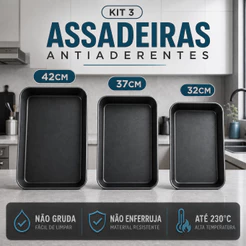Assadeiras Antiaderentes 42CM 37CM e 32CM Forma Retangular Para Forno Bolo Lasanha Carne Frango