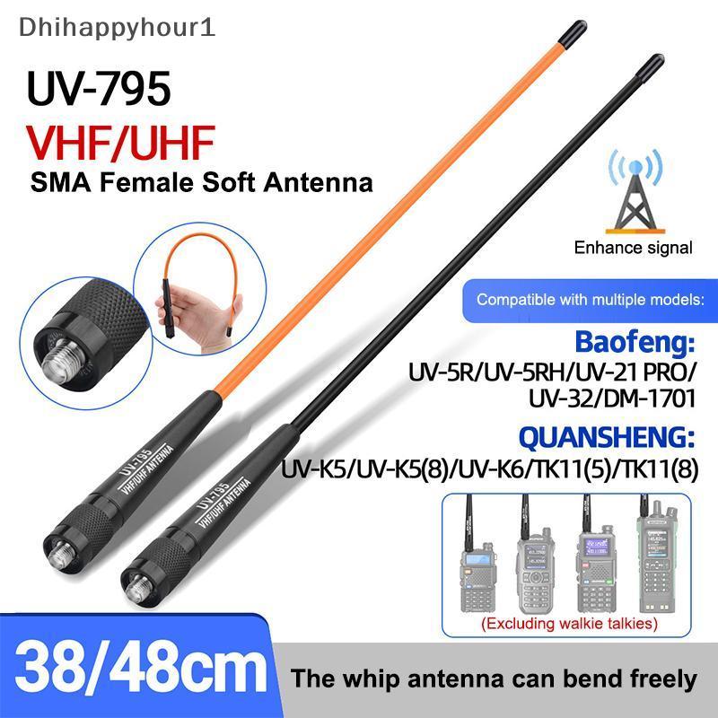 DHI AR-795 SMA-F Fêmea Banda Dupla VHF/UHF 136-174MHz/400-520MHz Antena Macia Para UV-5R-82 BF-888S Walkie Talkie N