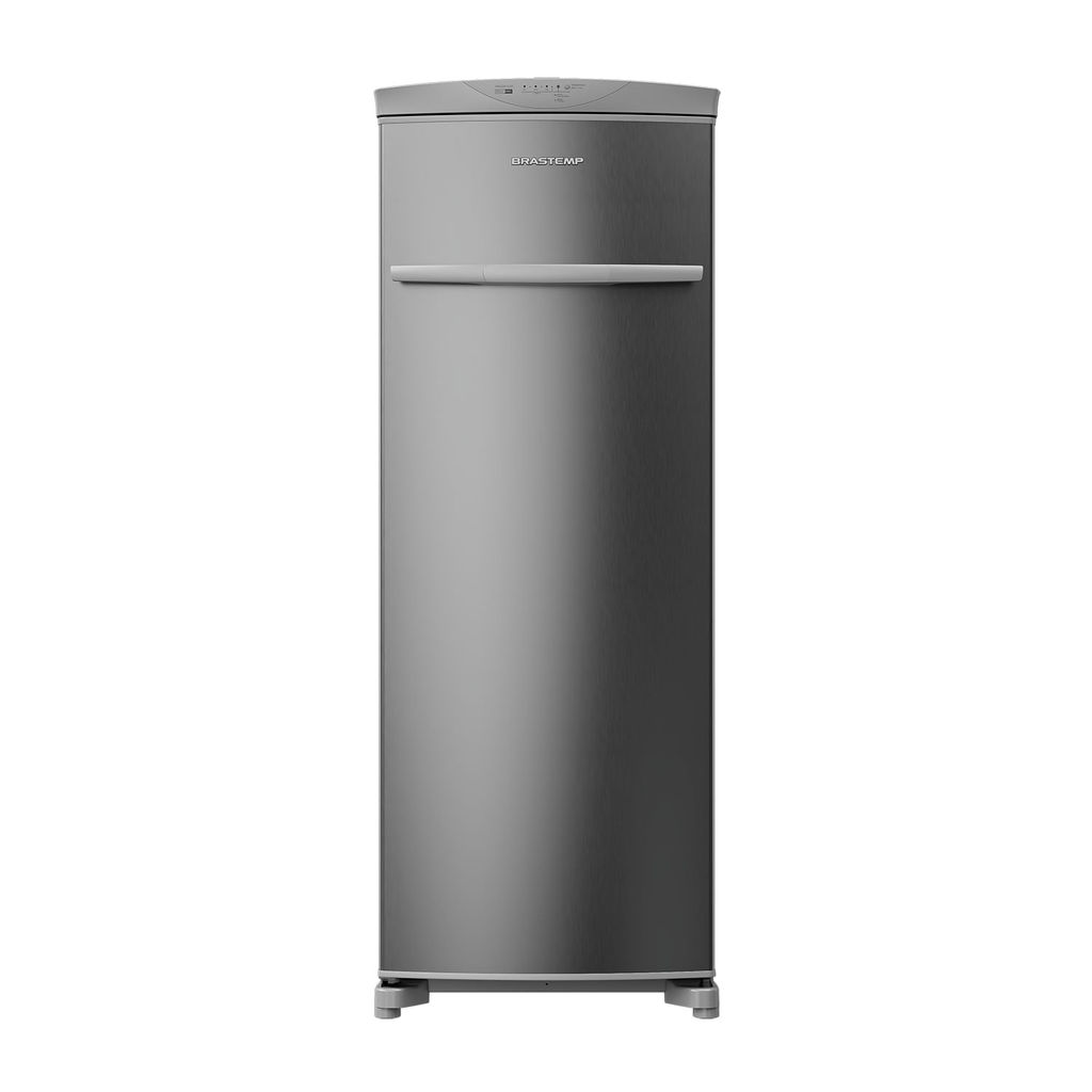 Freezer vertical Brastemp de 276 litros Flex Frost Free em acabamento inox