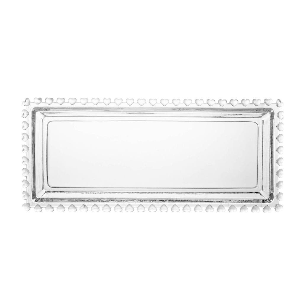 Travessa Retangular de Cristal Coração 30cm x 13cm x 3cm - Lyor Transparente 3cm | LYOR