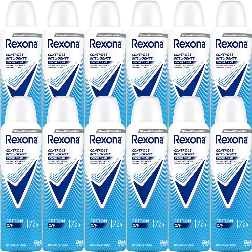 Kit Desodorante Aerosol Rexona Cotton Dry Azul 150ml - 12 Unidades
