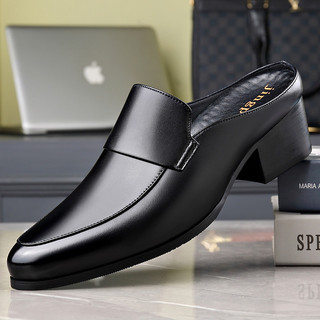 Baotou meia chinelos sem salto verão couro genuíno respirável exterior Wear Mules masculino estilo britânico apontou Toe