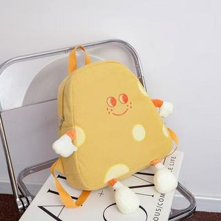 Mochila Ins fofa engraçada queijo queijo bolsa de lona japonesa macia menina estudante bolsa escolar feminina/8.21