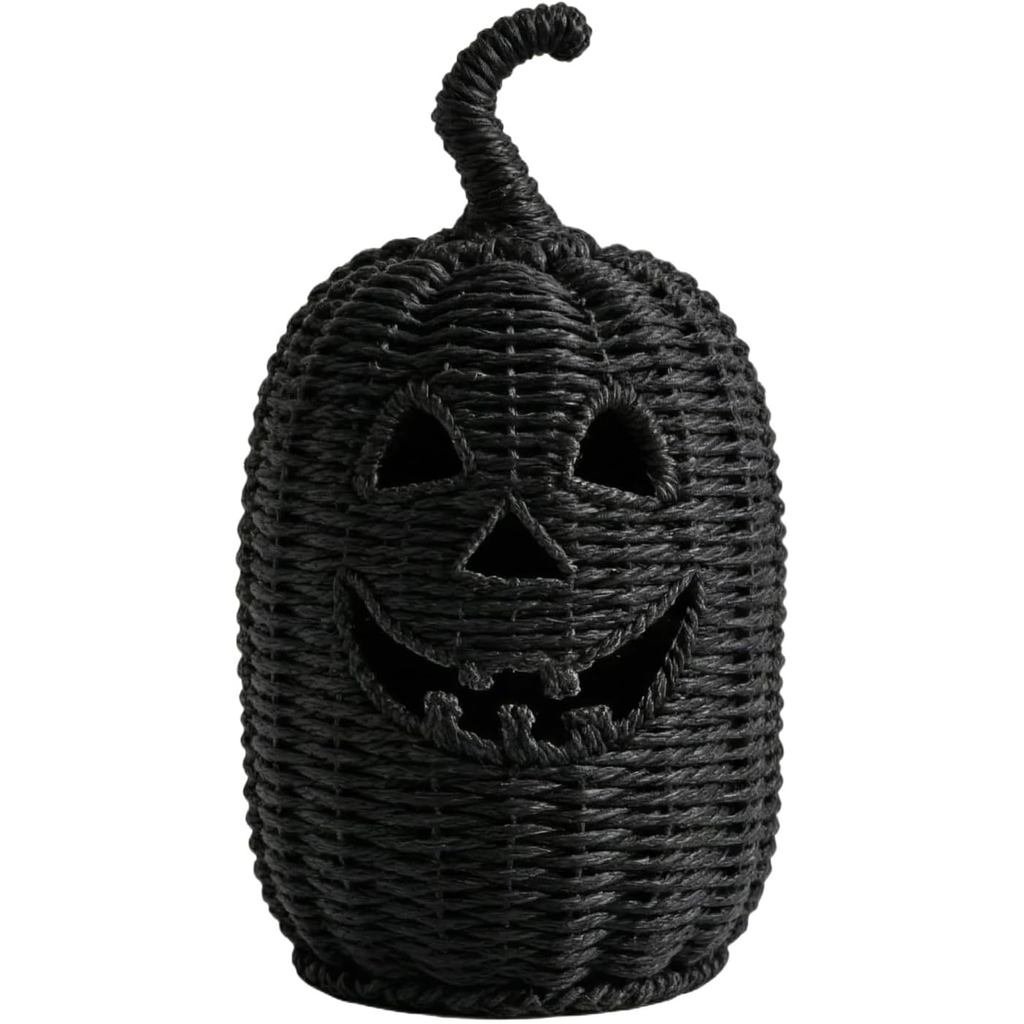 Abóbora de Halloween em Palha Trançada para Armazenamento de Doces Assustadores de Halloween e Decoração de Casa, Chapéu
