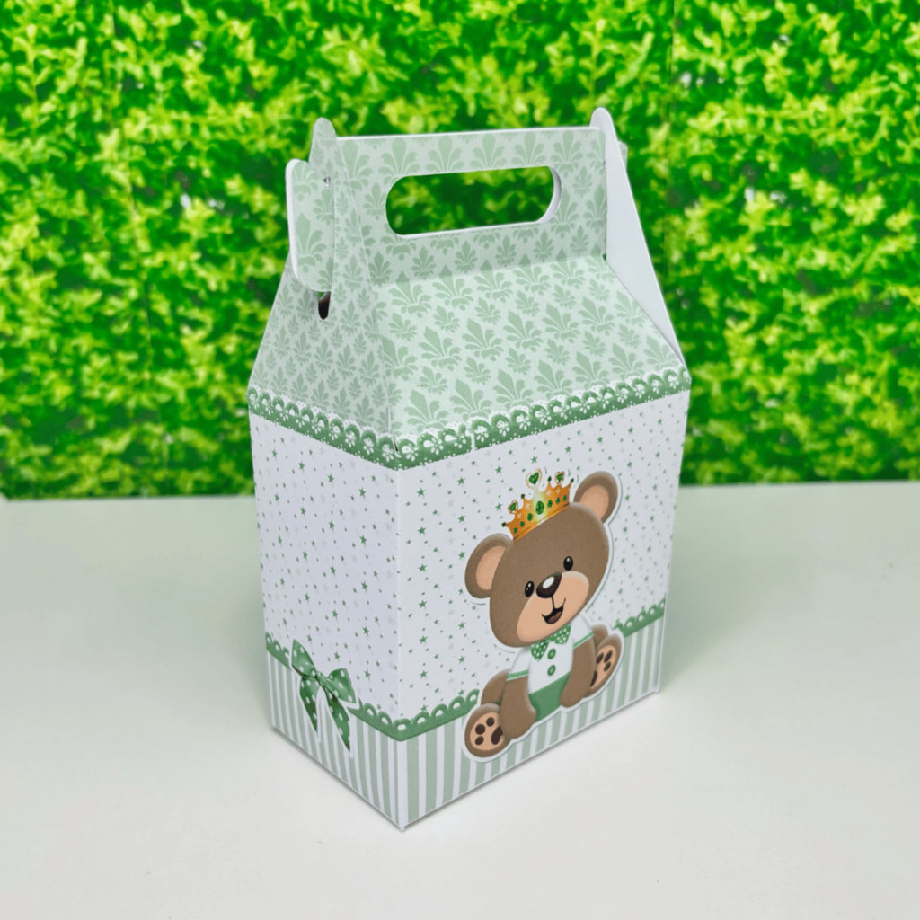 Caixinha Maleta Ursinho Verde Lembrancinha Festa Infantil Decoração Mesa Chá de Bebe ou Revelação